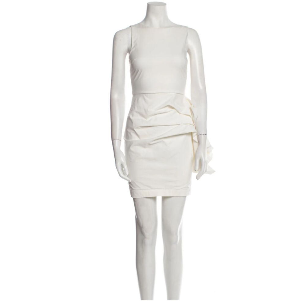 ALICE + OLIVIA Bateau Neckline Mini Sleeveless Dress Ruffle Embellish 4 - Stain